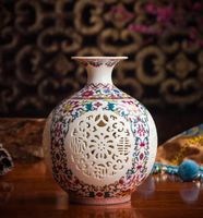 Vasen chinesische Keramik hohle Vase -Ornamente Bücherregal Büro Desktop Figuren Handwerk zu Hause Wohnzimmer Tisch Möbel Dekoration