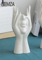 Vases Giemza Céramic Hydroponic Vase Ornements 1pc Human Head Hand Decoration Arrangement de floraison Récipient blanc