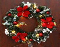 40cm LED Noel Çelenk Yapay Çam Konileri Meyveler ve Çiçekler Tatil Ön Kapı Asılı Dekorasyon Ev L220711