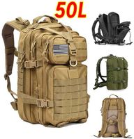 50l büyük kapasiteli erkek ordu askeri taktik sırt çantası 3p yumuşak sırtlı açık yürüyüş kampı çantası av kamp seyahat çantası 2202