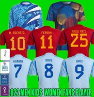 2022 Ansu Fati Morata Spain Soccer Jerseys Olmo Espana Camiseta de Futbol Pedri Sergio Ferran Koke Gavi Azpilicueta 22 23 World Ramos Football Shirts Kids Kids Kit