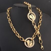 Conjunto de brincos de colar e pulseira fashion de aço inoxidável redondo e pulseira para mulheres SBJZCIEA