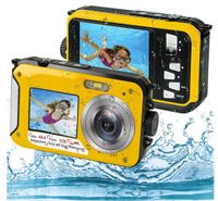 Câmera de vídeo subaquático 2.7k 48MP Câmeras digitais à prova d'água HD Selfie Selfie Dual Self 16x Zoom Lanterna Câmera de lanterna