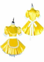Sarı saten hizmetçi kilitlenebilir elbise cosplay kostüm kuyruk forması y0913
