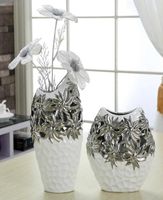 Vases Simple Electroplating Hollow Ceramic Vase Porch Wine Cabinet Decoration Home Crafts Living Room Flower