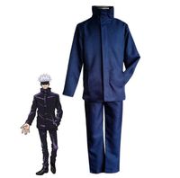 2021 جديد أنيمي Jujutsu Kaisen Gojo Satoru Cosplay Costume Light Purple Boys Men Men School Armorm Guil Orfit Carnical Outfit Y091