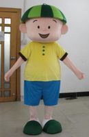 Costume de mascotte de l'usine 2019 avec une chemise jaune et un pantalon bleu pour l'adulte à porter
