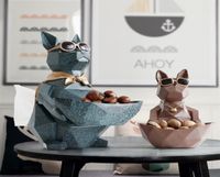 Fatuetas de cães de gato resina moden artesanato animais miniature ornamentos fofos para decoração de escritório em casa tigela de armazenamento esculpida colecionável 2