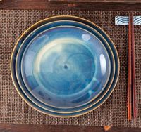 Gerichte Teller japanische Retro -Keramikplatten -Porzellan -Abendessen Haushalt runde Steak flaches Frühstück