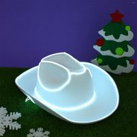BERETS White Led Cowboy Hat Felt Western 성인 DIY 크리스마스 결혼식 빛나는 냉 빛 신부 코스프레 의상
