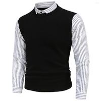 Erkek Sweaters YM605 Kaliteli İngiliz İnce Fit Erkekler 2022 Sonbahar Kış Tatili İki Giysisi Çizgili Gömlek Yakası Modaya Modeli Sweater