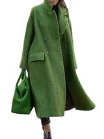 Elegante Rua de outono Lady Lady Wool Cardigan Casacos Moda Floral Pocket Pocket Sleeve Sleeve 2022 Winter Women Blend Wools Coat