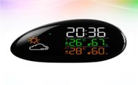 Relógios de mesa de mesa USB carregamento multifuncional relógio meteorológico colorido LED Exibir alarme eletrônico de temperatura externa interna Hum