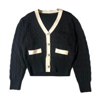 Kadın Sweaters hırka v yaka kızarmış hamur bükülme 100% yün gevşek baskı kalınlaşmış sevimli boş zaman 22114