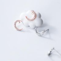 Boucles d'oreilles CHE151 Real 925 Sterling Silver Star Moon For Women Girls