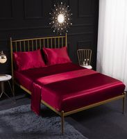 Blätter Sets 34pcs Queen King Size Luxus Bettlaken Set Deckungen Satin Red Case flach sitzende Doppelbettwellen
