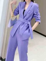Frühling Herbst Frauen elegante Schnüre -up -Blazer Twopiece Set Office Ladies Purple Pant Anzug Anzug J220813