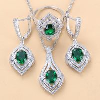 Brincos de colar Conjunto de 10 cores 925 Mark feminino elegante fantasia de casamento com cristal e noiva verde de pedra natural