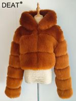Женская меховая мода просто цветная цветная теплое пальто Женское с длинным рукавом короткая куртка с капюшоном 2022 зима 11p0782