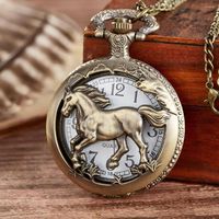 Relógios de bolso relógios antigos de bronze orologio taschino cavalos hollow quartzo relógio colar cadeia pingente de mulheres presentes
