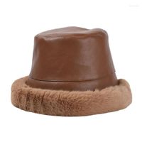 Boinas quentes chapéu de balde de pele de inverno para mulheres Moda Faux Leather Shamene Plush Pisher's Cap Casual Flat Basin