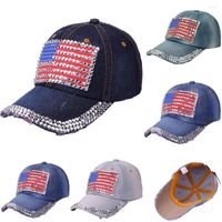 Ball Caps Mulheres American Bandeira Americana Strass Jeans Jeans Baseball Bling Hat Cap