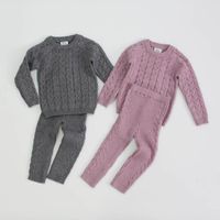 Giyim Setleri Sonbahar Kış Sıcak Bebek Erkek Kız Kızlar Kazak Set Çocuklar Sağlam Örgü Çocuklar Çocuk Rahat Pantolon Pamuk Takım