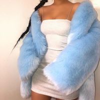 Kadınlar Kürk Gökyüzü Mavi Gevşek Tüylü Kalınlaştırılmış Kabarık Ceket Kadın Kış Lüks Palto Yüksek Kalite Uzun Kırpılmış H Ceket