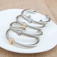 Pulsera de joyería de moda de diseñador Bangle Charm Cable Classics Color 925 Straceletas de plata esterlina con circón blanco y rosa 7 mm