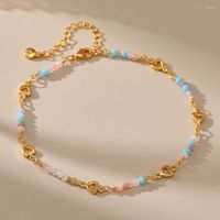 Tornozeleiras mkopsz colorido colorido de ouro colorido para mulheres 2022 Moda Cadeia de coração ajustável Summer Beach Jewelry Party Gift
