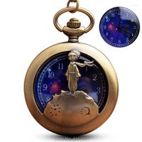 Карманные часы анимационные классические маленькие принцы планета синяя бронзовая бронзовая часы часы с цепями ожерелье подвесной кварцевый стимпанк подарок