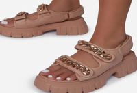 2021 Металлическая цепь OneStrap Sandals Women039S Летние кусочки каблуки повседневные сандалии твердый цвет прохладные туфли на липучке Allmatch 7341677