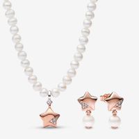Pearl Necklace Diamond Star earings Charm Pendant DIY fit Pa...