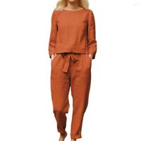 Pantalon de deux pièces pour femmes printemps automne 1 set décontracté à manches longues à manches longues rond Pockets en deux pièces Streetwear