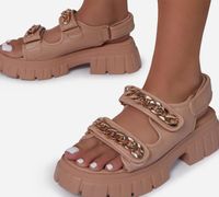 2021 Cadena de metal Onestrap Sandals Women039s Tisos gruesos de verano Sandalias casuales Color sólido Allmatch Velcro Zapatos5865702