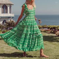 Parti Elbiseleri Grosfairy 2022 Yaz Yeşil Ekose Mezuniyet Kadınlar Chifforn Spagetti Strap Balo Elbise Moda Homecoming Vestido
