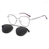 Солнцезащитные очки рамы Lanssy Women Metal Cat Eye 2 в 1 магните поляризованный зажим на очках Оптические рецептурные очки для