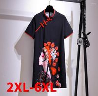 Vestidos de talla grande Vestido Mujeres Verano Gran estilo chino Manga corta Mini 2xl6xl loli22