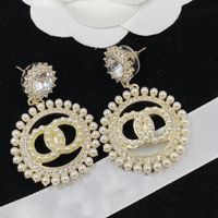 Dangle Earrings Designer Women Luxury أقراط مصممي العلامة التجارية اثنين من رسالتين كريستال راينستون اللؤلؤ