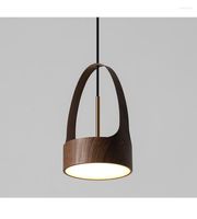 Pendant Lamps Nordic Walnut Log Style Dining Room Bedside Ch...