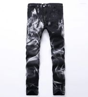Jeans masculino masculino 3D de impressão de jeans preto Padrão de lobo preto calças de impressão casual de algodão punk reto