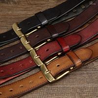 Cinturones de alta calidad para hombre vaquero vaca natural de 3.8 cm ancho de lat￳n s￳lido hebilla de grano completo dise￱ador de lujo de cuero genuino