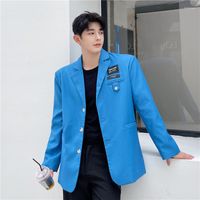 Erkekler 2022 Sonbahar Kore tarzı Basit düz renkli takım elbise erkekler rahat gevşek mavi blazers için m-xxl