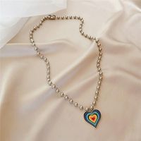 CARKER 2022 Vintage Rainbow Heart redondo contas de colar de joias de festas para mulheres por atacado