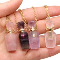 Cadenas Collar de botella de perfume de piedra natural Amethyst/Rose Quartz/Fluorite Charms for Women Love Romantic Gift Chain 60 cm