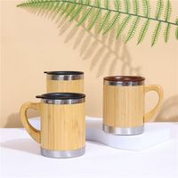 Tazas de café de acero inoxidable de tumbler de bambú con mango y tapas de agua ecológica con tazas de agua con aislamiento marino LT195