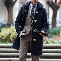 Jackets masculinos Jaqueta Men comprimento m￩dio cor s￳lida lapel chifre fivela de bolso de bolso moda moderna outono inverno marinho azul masculino sobrecarrega plus size 221130