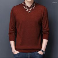 Suéteres masculinos suéter masculino pulôver de lã V jumpers fit slim flaves lã grossa quente malha casual homme y450