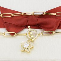 Cadenas Retro Renos de estrella Collar Collar de oro Ot Broche de hebilla Cadena de clav￭cula gruesa Joyer￭a G￳tica