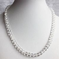 Cadenas 8 mm Elegante Collar de cuarzo blanco redondo Ronda de piedra de cristal natural Regalo de boda para mujeres Joyas de moda
